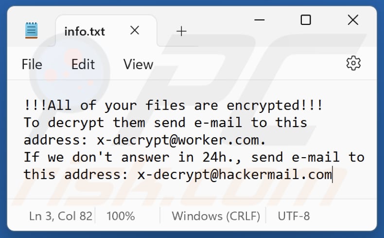 Archivo de texto del ransomware xDec (info.txt)