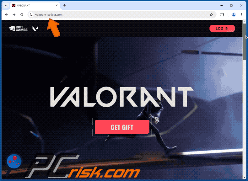 Aparición de la estafa Valorant Gift (GIF)