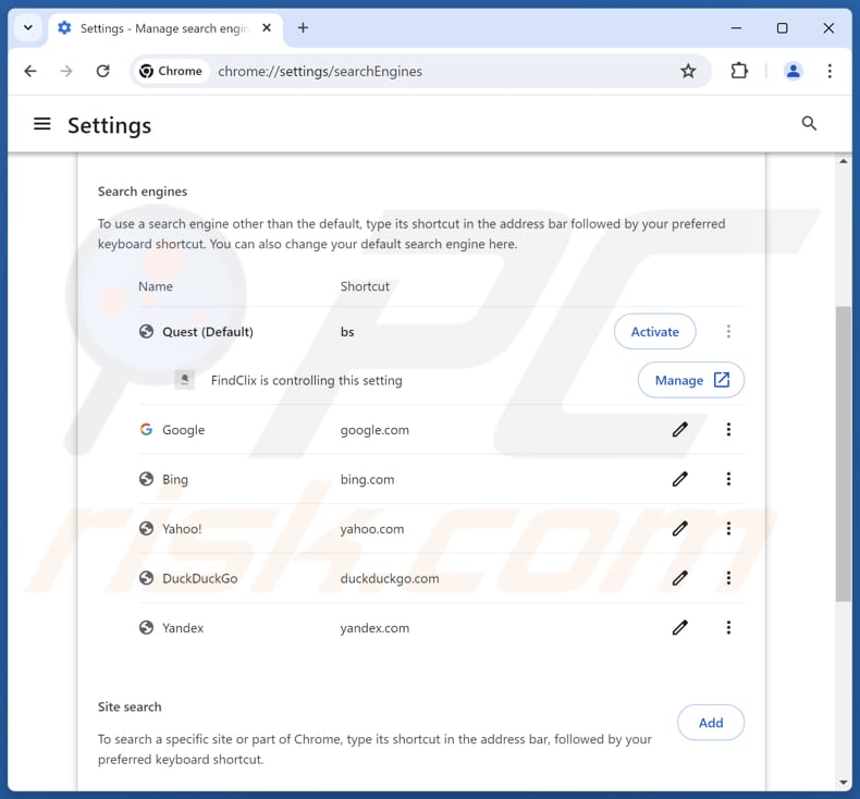 Eliminar findflarex.com del motor de búsqueda predeterminado de Google Chrome