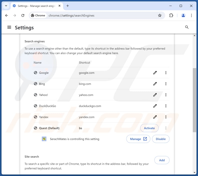 Eliminación de finditfasts.com del motor de búsqueda predeterminado de Google Chrome