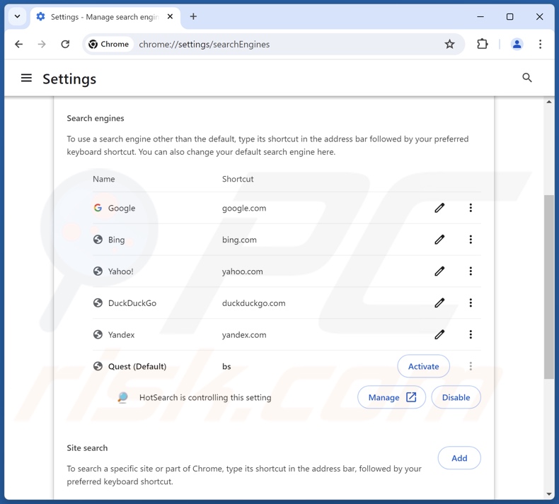 Eliminación de hotsearch.io del motor de búsqueda predeterminado de Google Chrome