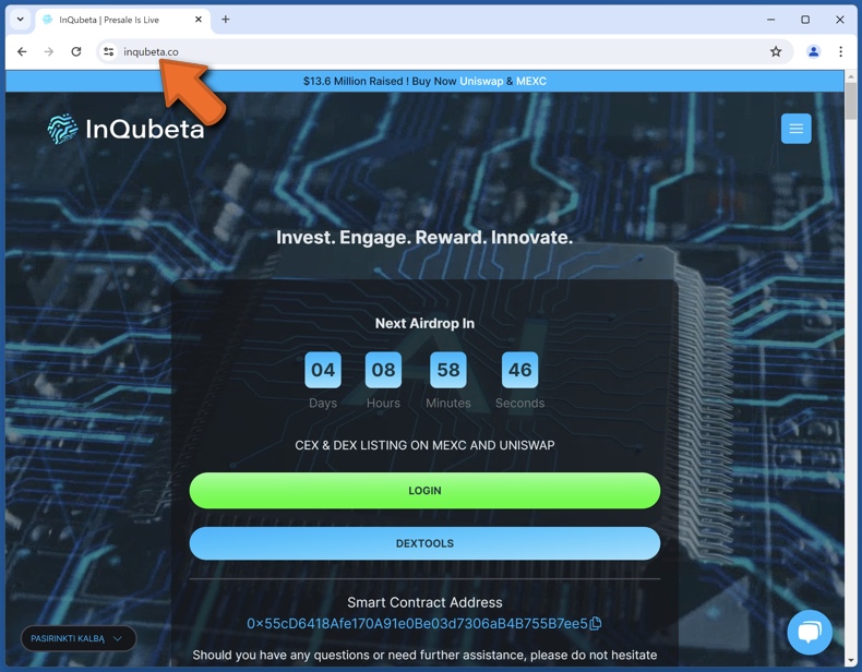 Aspecto del sitio web real de InQubeta (inqubeta.co)