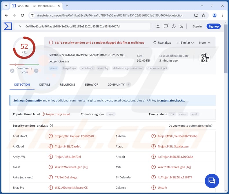 Ledger wallet malware ladrón