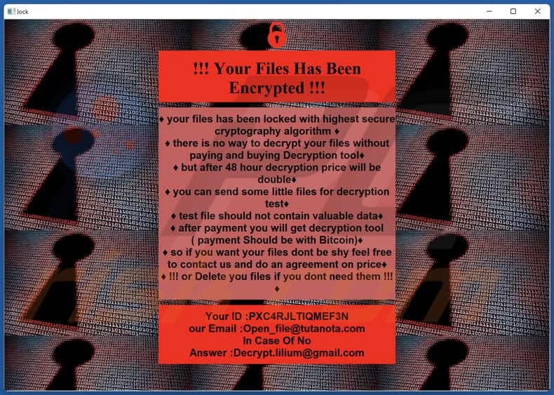Lilium ransomware nota de rescate (!INFO.HTA)