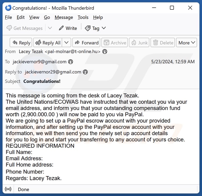 PayPal Escrow Account campaña de spam por correo electrónico