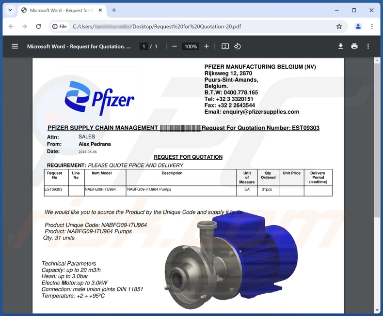 Pfizer Supply Email Scam phihsing PDF cuarta variante