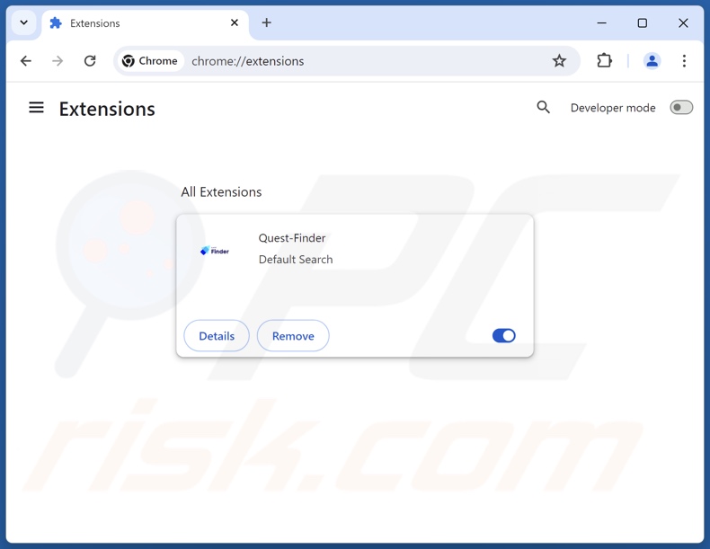 Eliminación de las extensiones de Google Chrome relacionadas con quest-finder.com