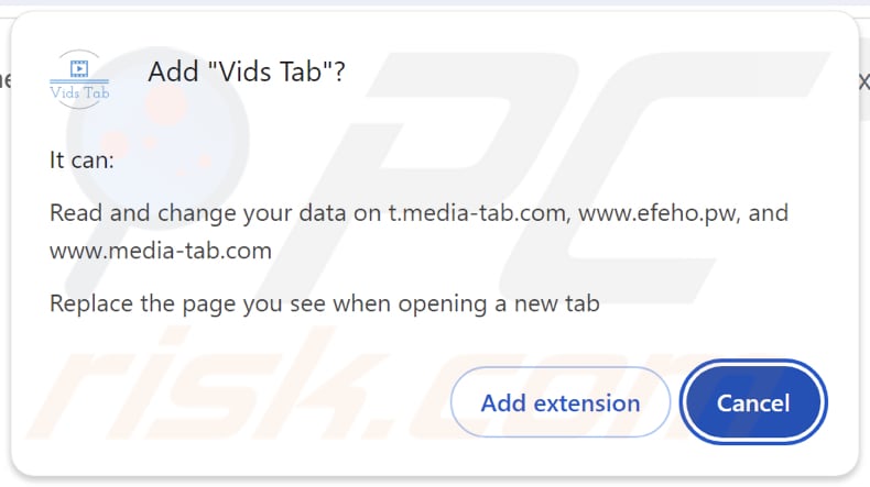 Vids Tab secuestrador del navegador pidiendo permisos