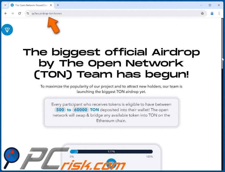 Aparición de la estafa Toncoin (TON) Airdrop