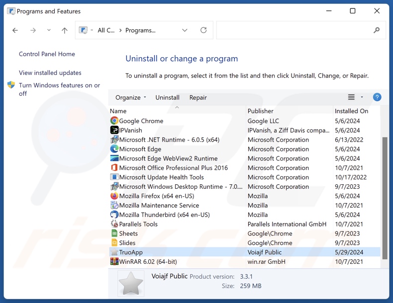 Desinstalación de TruoApp a través del Panel de control