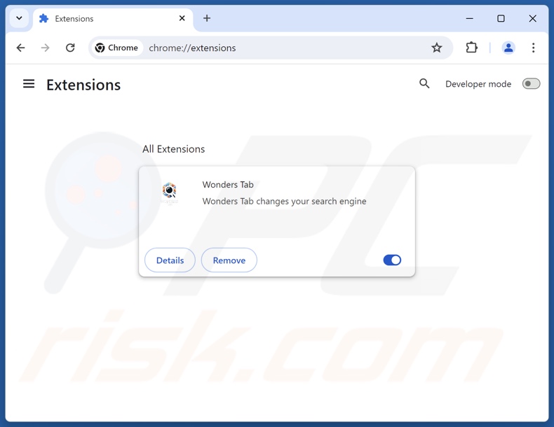 Eliminación de las extensiones de Google Chrome relacionadas con wonderstab.com