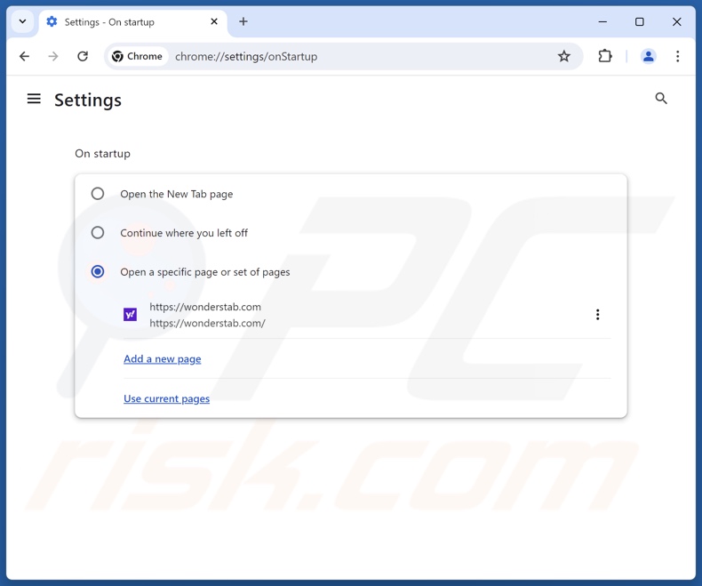 Eliminación de wonderstab.com de la página principal de Google Chrome