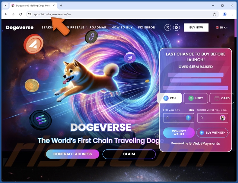 DOGEVERSE Pre-launch sitio web fraudulento
