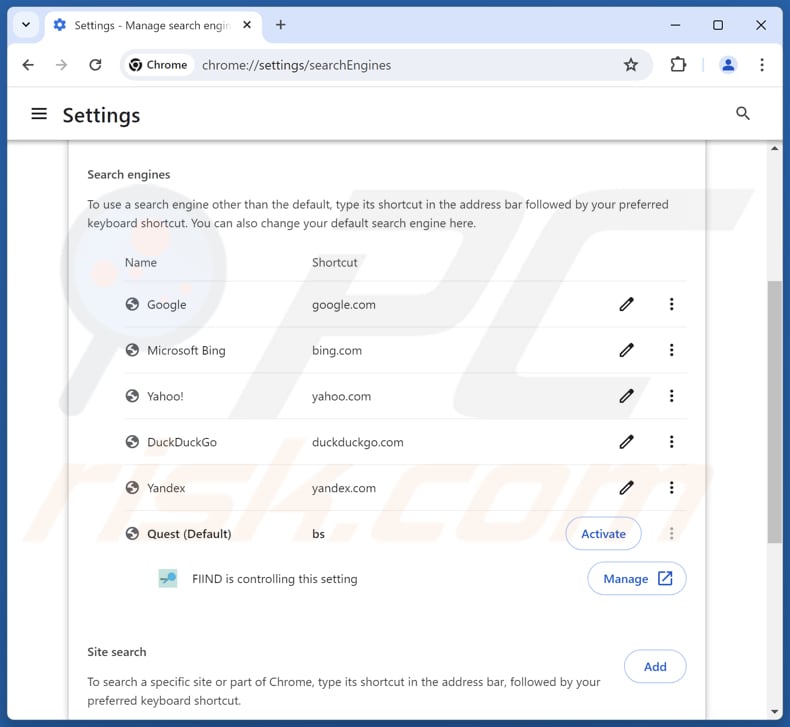 Eliminar findflarex.com del motor de búsqueda predeterminado de Google Chrome