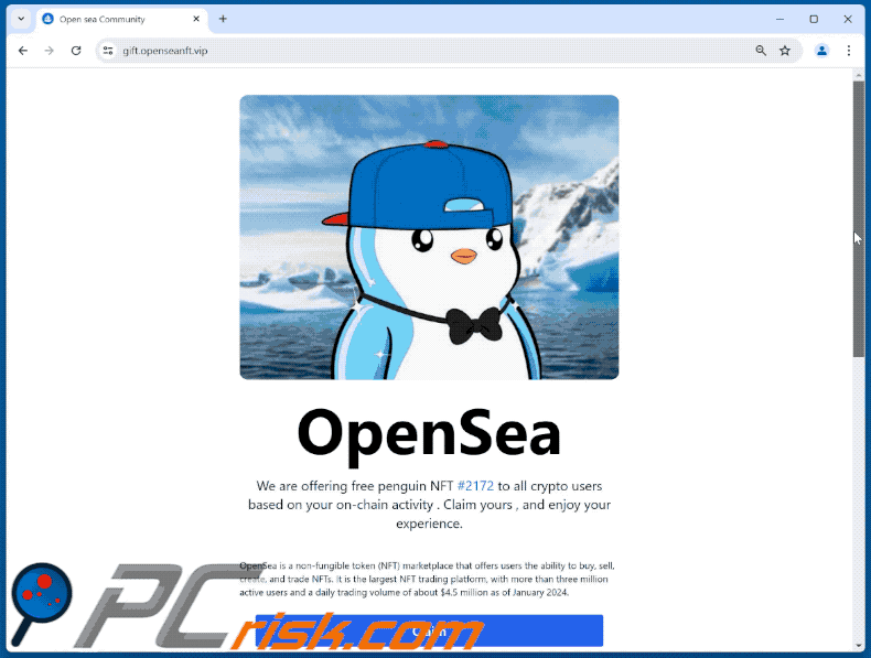 Aparición de la estafa Free Penguin NFT (GIF)