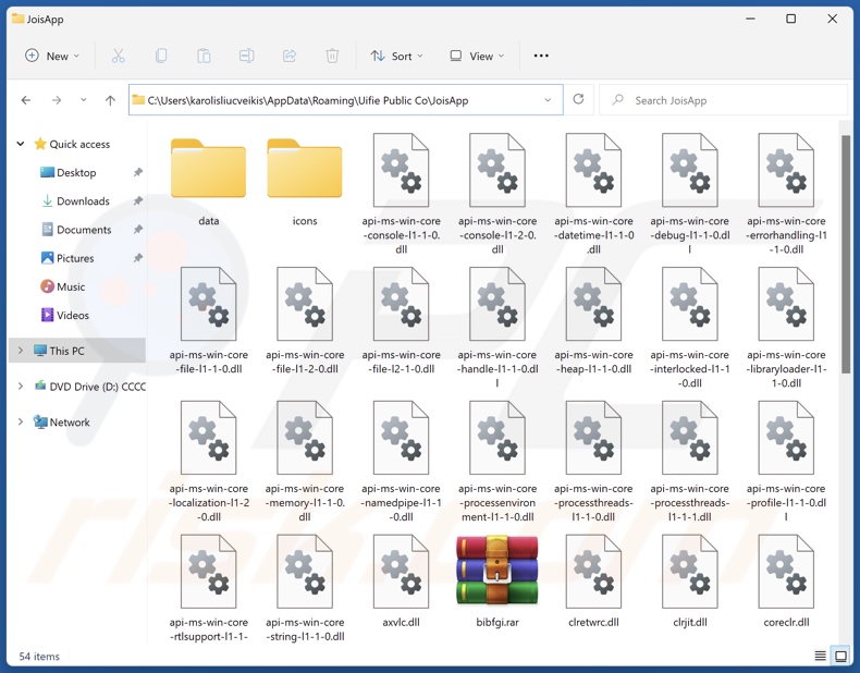 Carpeta de instalación de la aplicación no deseada JoisApp