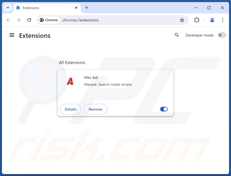 Eliminación de las extensiones de Google Chrome relacionadas con maxask.com