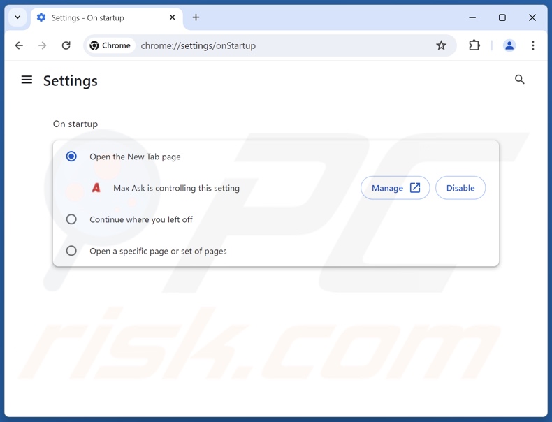 Eliminación de maxask.com de la página principal de Google Chrome