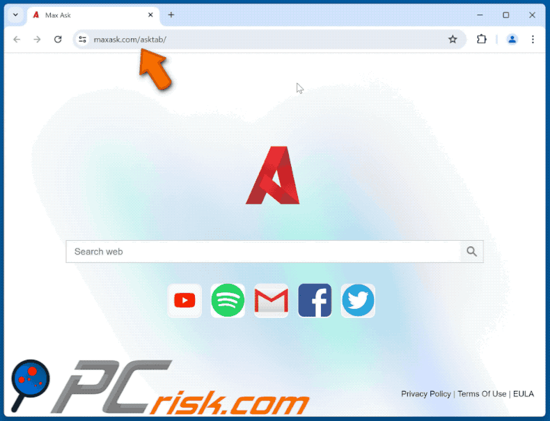 El secuestrador del navegador Max Ask redirige a maxask.com (GIF)