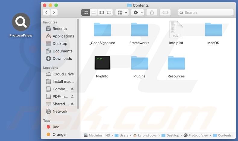 Carpeta de instalación del adware ProtocolView