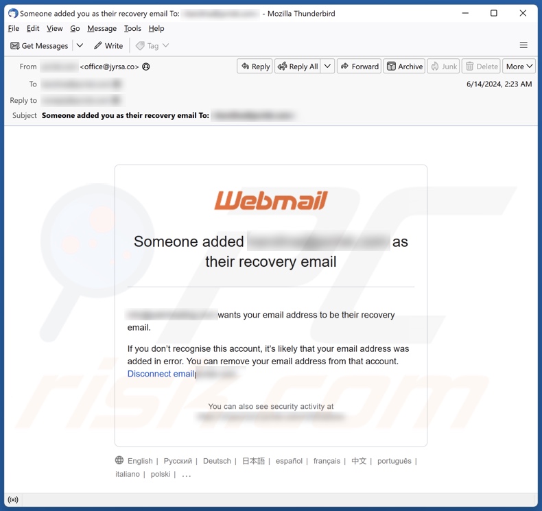 Someone Added You As Their Recovery campaña de spam por correo electrónico