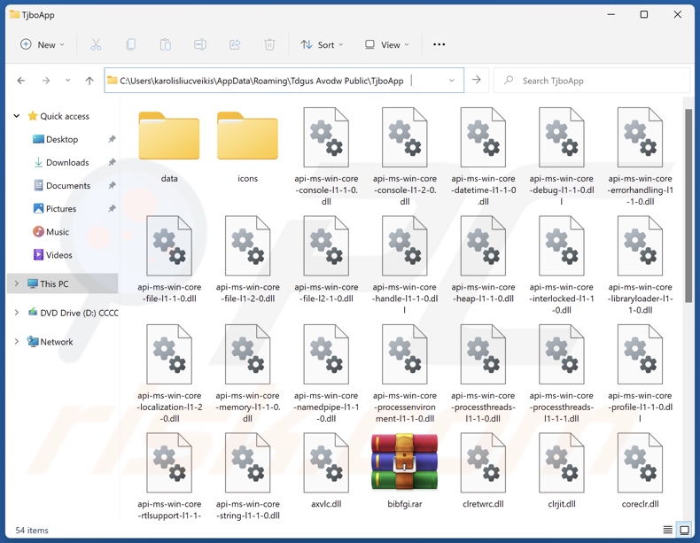 Carpeta de instalación de la aplicación no deseada TjboApp