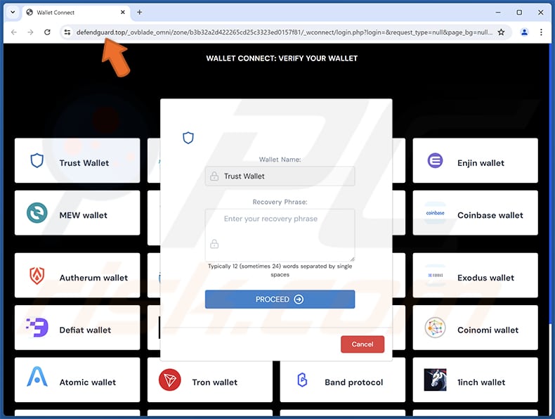 crypto.com estafa por correo electrónico página de phishing (defendguard.top)