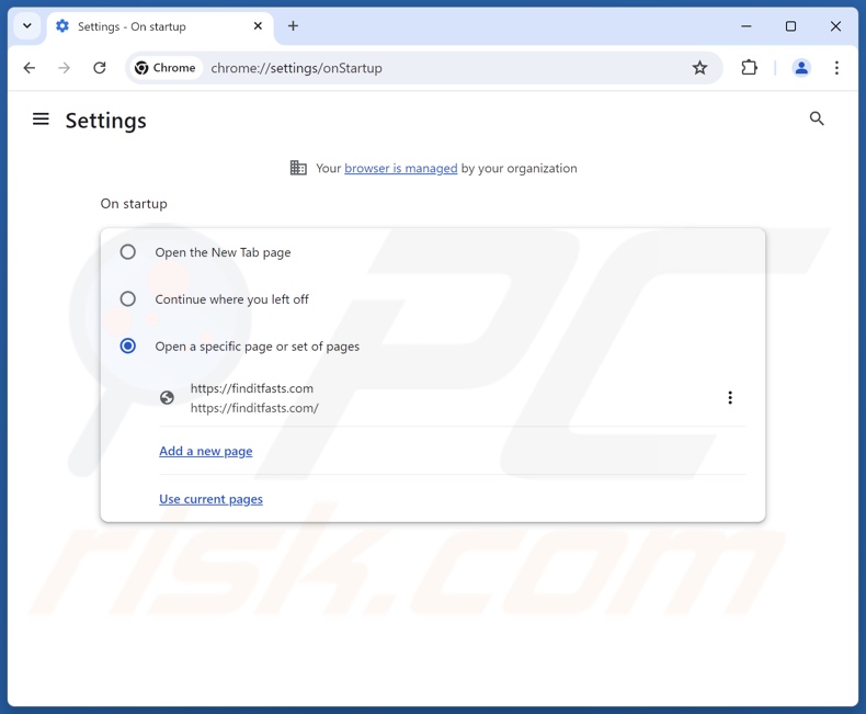 Eliminación de finditfasts.com de la página de inicio de Google Chrome