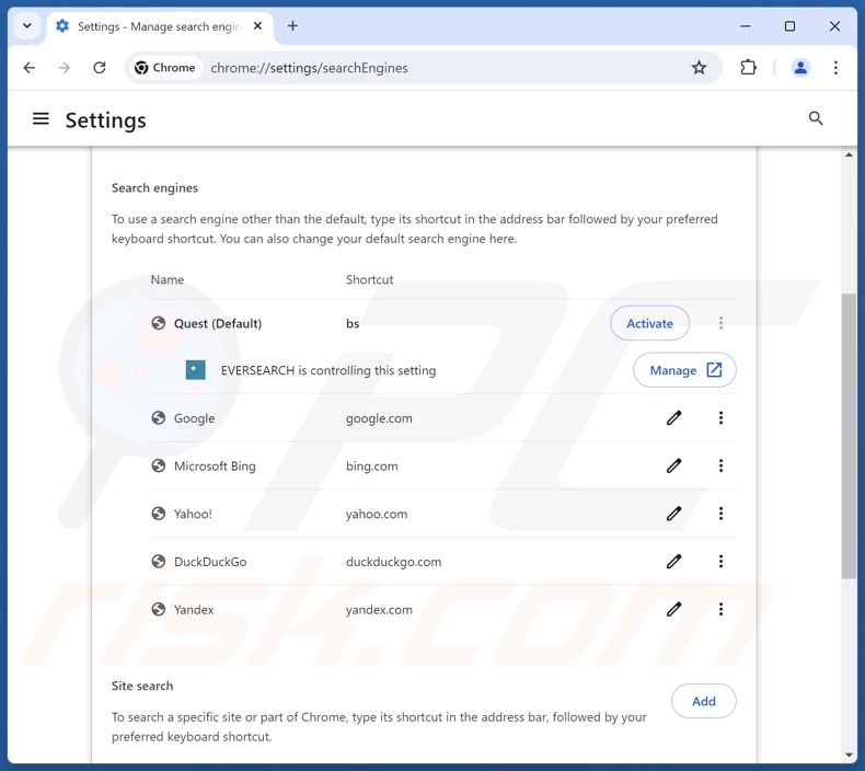 Eliminación de finditfasts.com del motor de búsqueda predeterminado de Google Chrome
