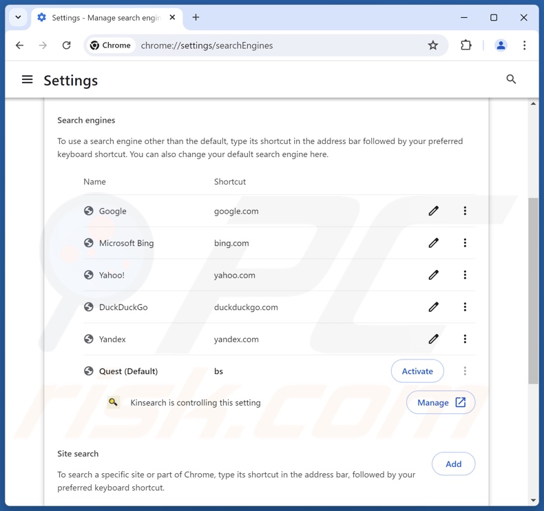 Eliminar findflarex.com del motor de búsqueda predeterminado de Google Chrome