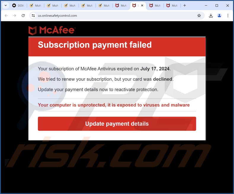 McAfee - Subscription Payment Failed estafa
