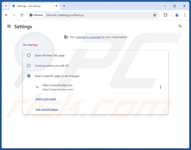 Eliminación de searchnukes.com de la página principal de Google Chrome