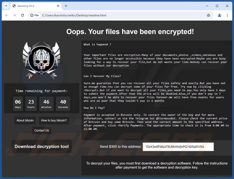 StormCry (Stormous) ransomware nota de rescate (readme.html)