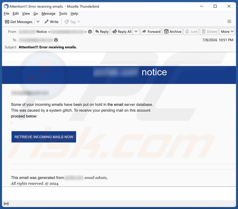 System Glitch campaña de spam por correo electrónico