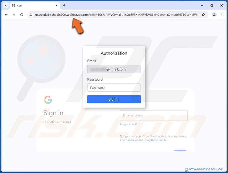 System Glitch estafa por correo electrónico página de phishing