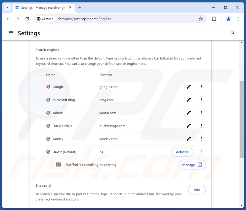 Eliminar findflarex.com del motor de búsqueda predeterminado de Google Chrome