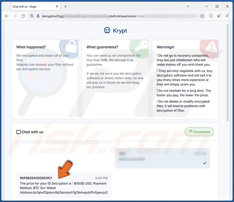 CrypticSociety ransomware contactar con el sitio web de TOR