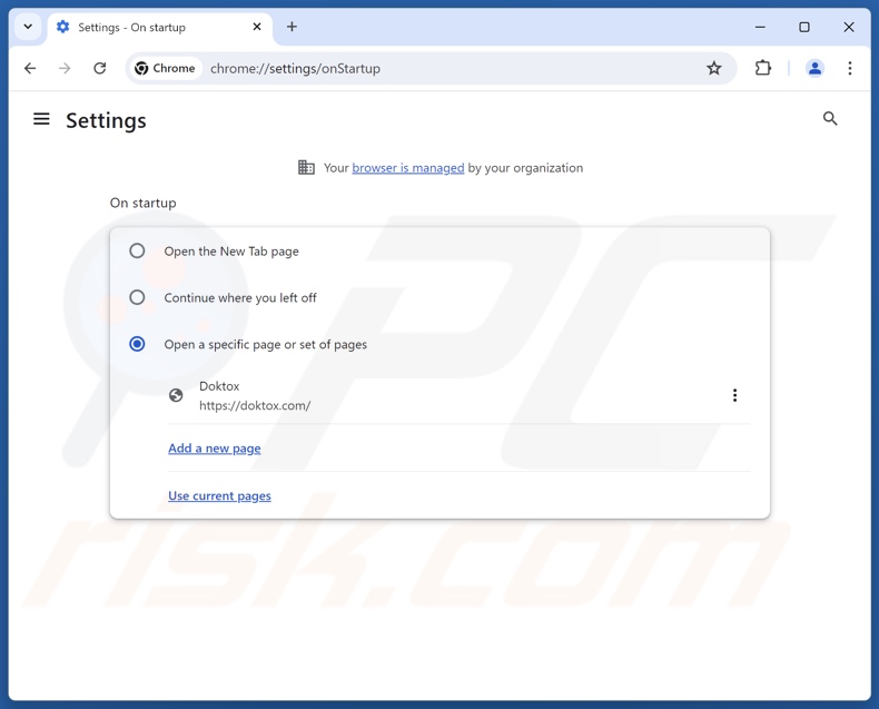 Eliminación de doktox.com de la página de inicio de Google Chrome