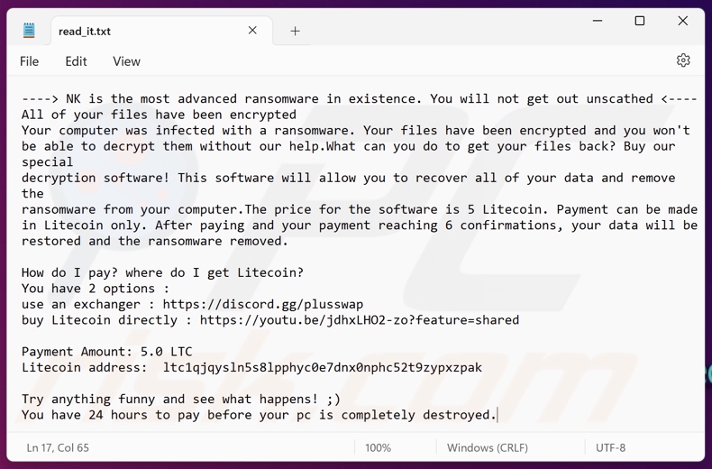 NK ransomware nota de rescate (read_it.txt)