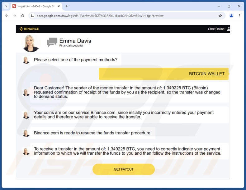 Binance Bitcoin Payout estafa