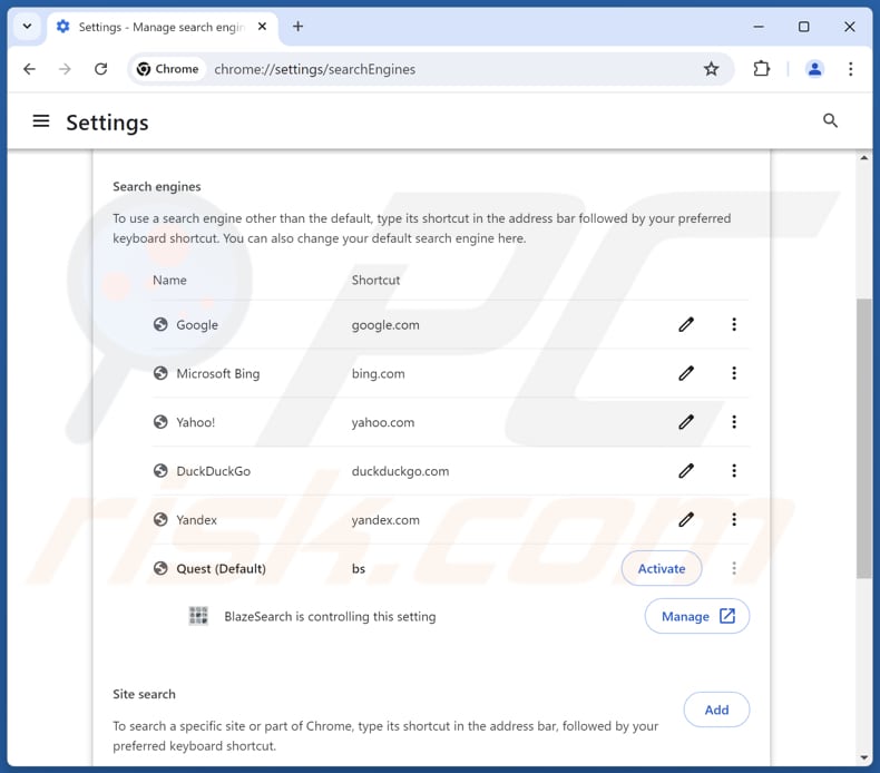 Eliminación de guardflares.com del motor de búsqueda predeterminado de Google Chrome