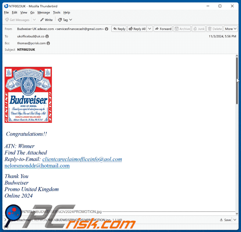 Budweiser Lottery aparición de estafas por correo electrónico