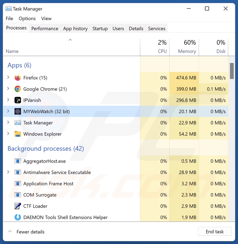 MYWeb Watch proceso secuestrador del navegador (MYWeb Watch - nombre del proceso)