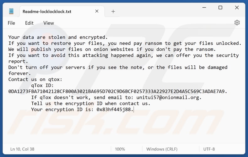 Locklocklock ransomware archivo de texto (Readme-locklocklock.txt)