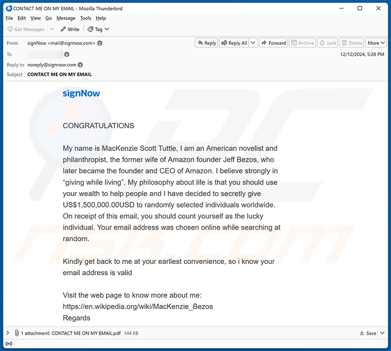 Estafa por correo electrónico de la Fundación Mackenzie Scott (2024-12-13)