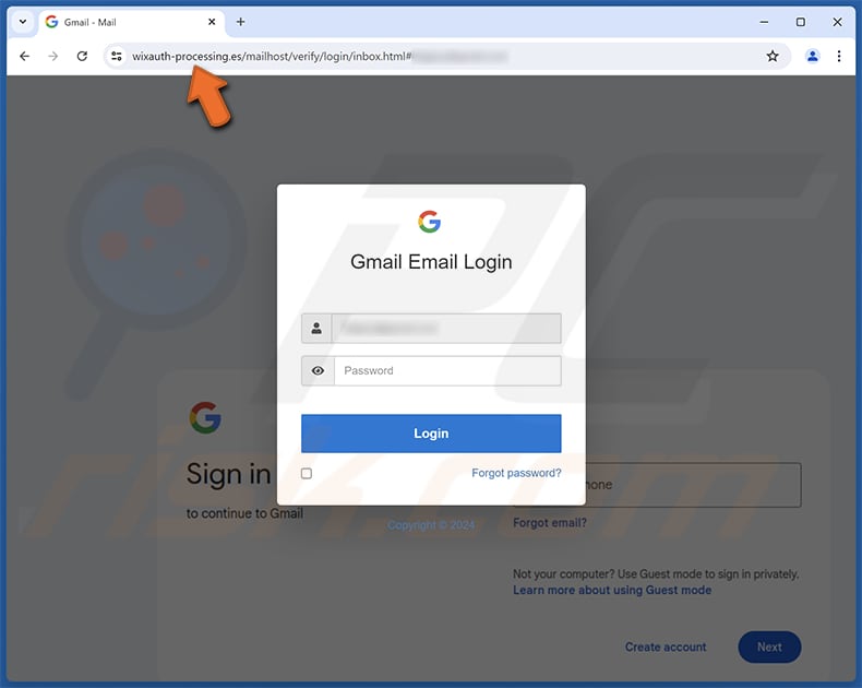Password Credentials Email Sitio de phishing fraudulento