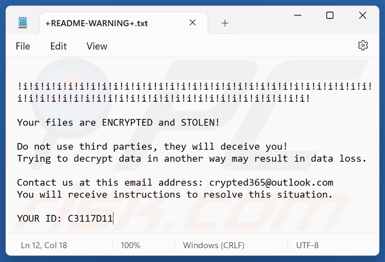 Revive ransomware nota de rescate (+README-WARNING+.txt)