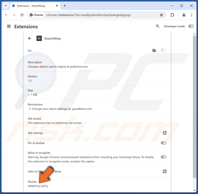 SearchNinja descripción del secuestrador del navegador