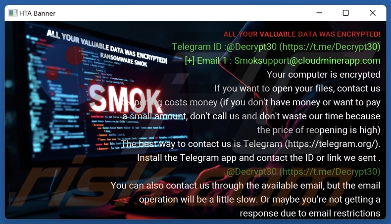 SMOK ransomware nota de rescate (pop-up)