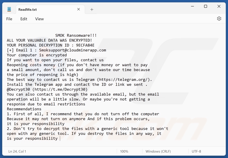 SMOK ransomware archivo de texto (ReadMe.txt)